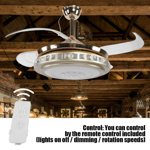 42" Dimmable Ceiling Fan Light Chandelier with LED 4 Retractable Blades w/Remote